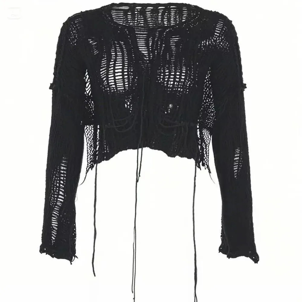 Cropped Hole Sweater Sexy Gyar - Women'S Fashion Knitwear 评论和价格