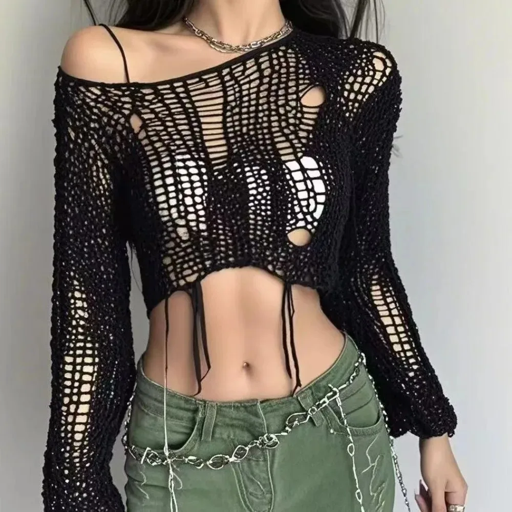 Cropped Hole Sweater Sexy Gyar - Women'S Fashion Knitwear 评论和价格