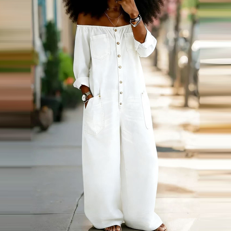 Elegant Off Shoulder Solid Den - Women'S Fashion Vintage Off Shoulder Long Sleeve Jumpsuit 评论和价格
